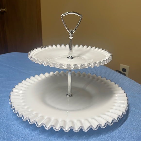 Fenton Silvercrest White Milk Glass 2 Tier Sandwich Tidbit...